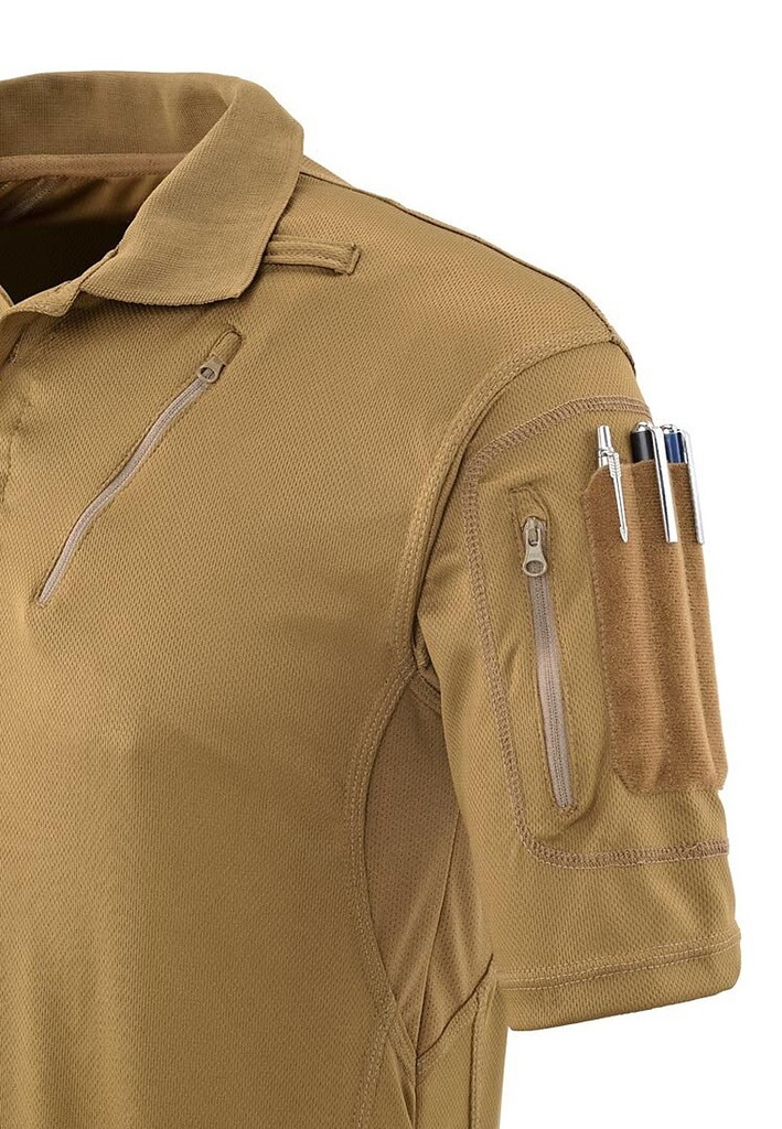 DEFCON5 Advanced Tactical Polo kurzarm mit Taschen aus Polyester Mesh - coyote - M
