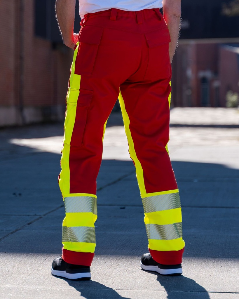 Sanität Stretch-Einsatzhose Rot-Neongelb, EN20471, Kl.1 - 40W