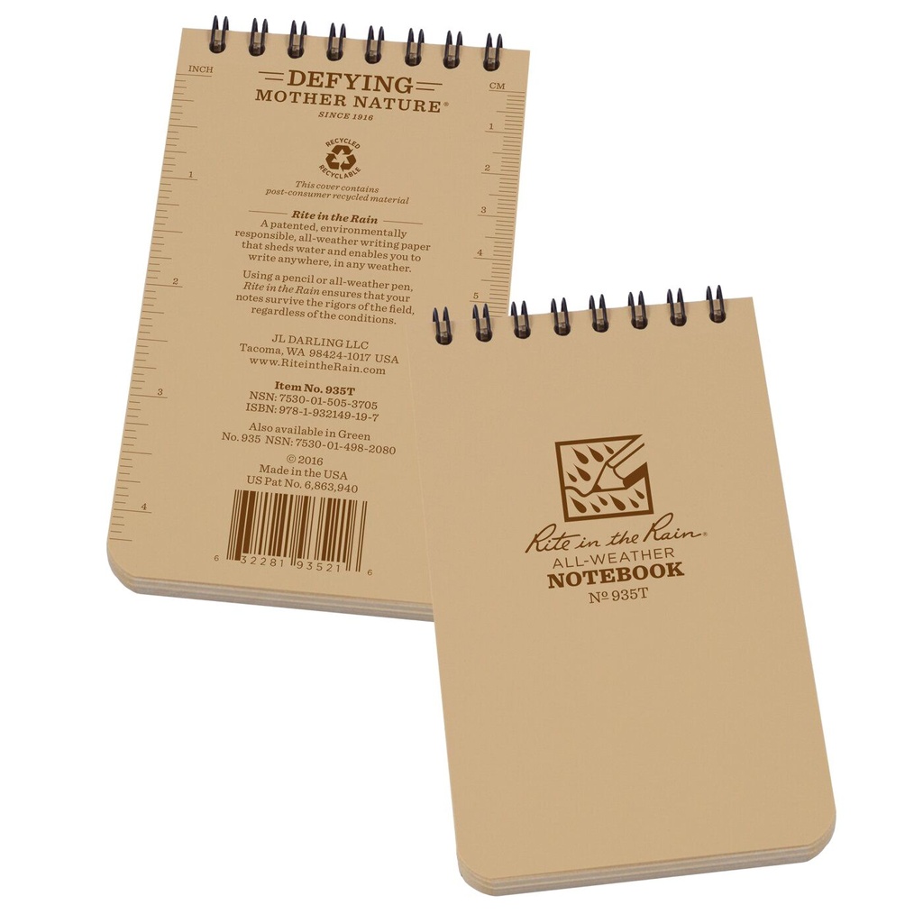 Rite in the Rain Notizbuch Top-Spiral 7,6x12,7cm - tan
