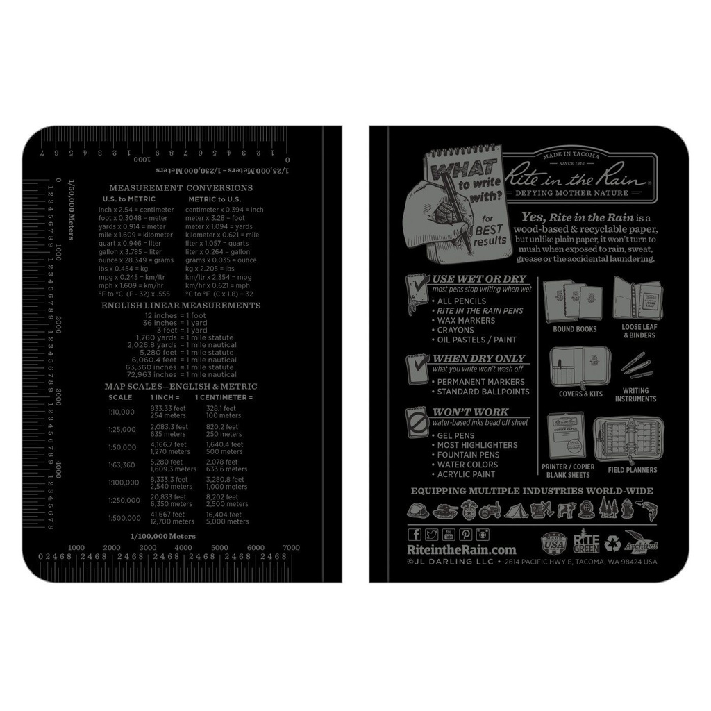 Rite in the Rain Notizbuch Field Flex Side-Gebunden Memo 7,95x12,7cm - schwarz