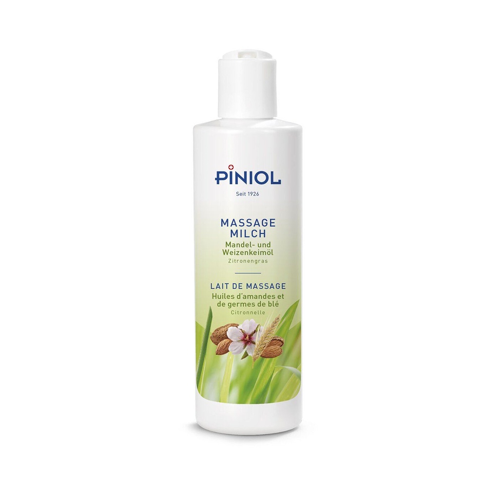 Piniol Massagemilch mit Mandel- und Weizenkeimöl ohne Paraffin mit Zitronengrasduft - 1L