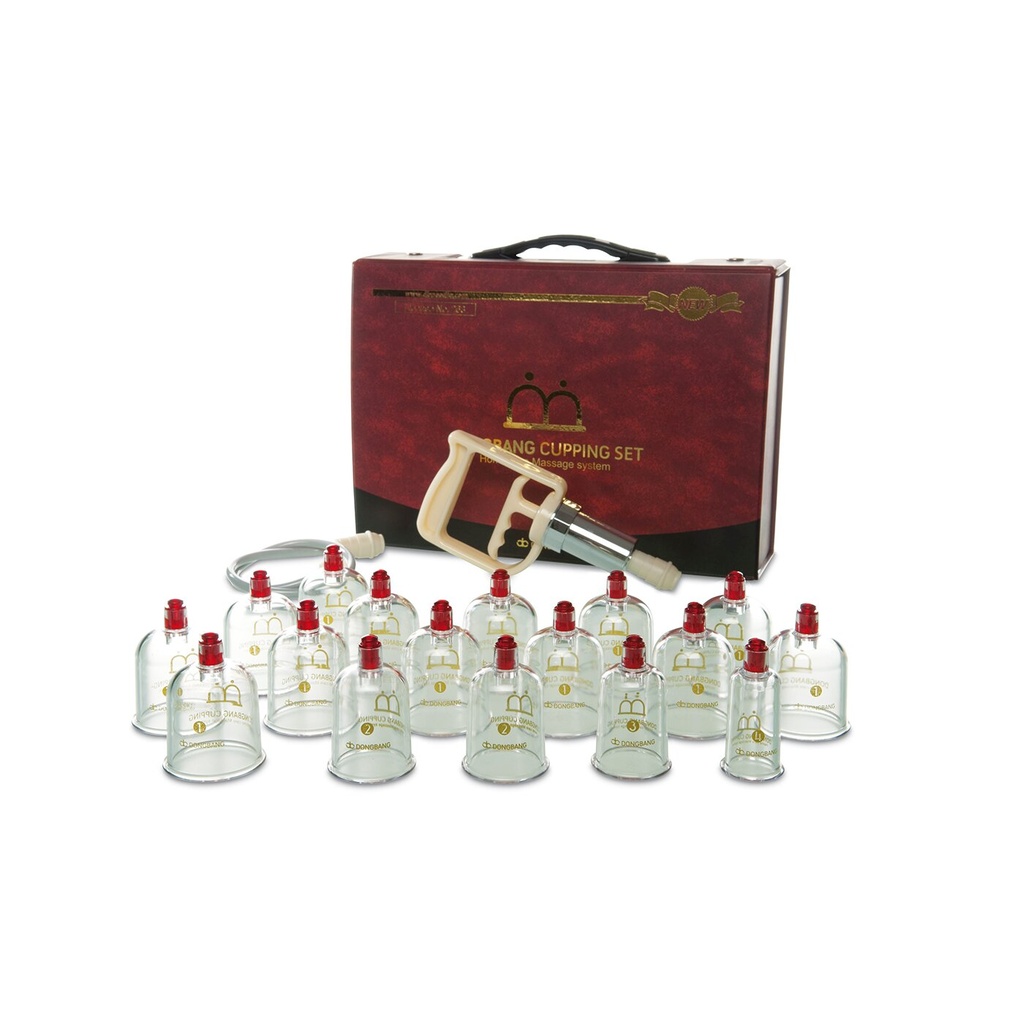 Schröpfset (Cupping Set), 17-teilig, inkl. Handpumpe und Verlängerungsschlauch