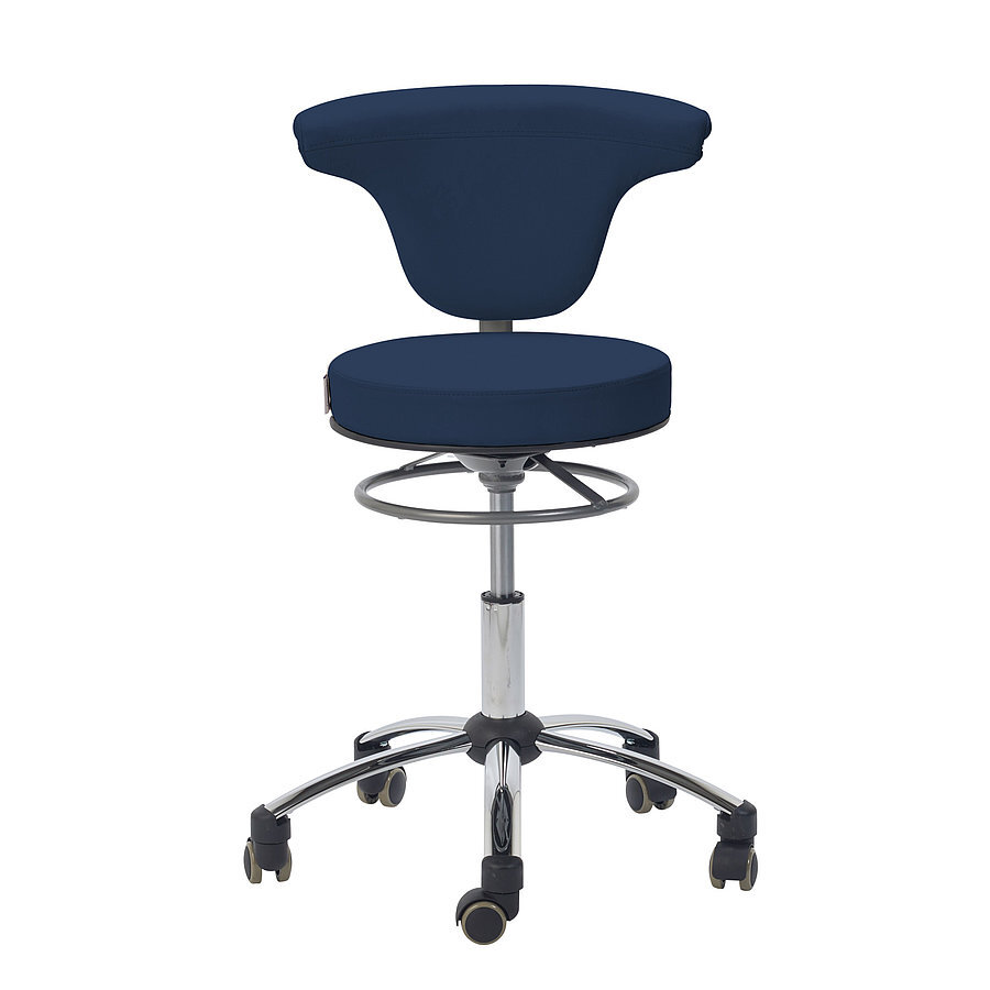 Rollhocker mit Lehne und Ringmechanik - blau