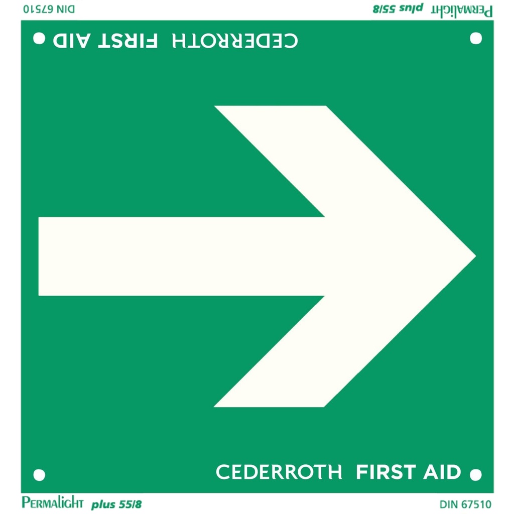 Aushang Schild Richtungspfeil Doppelseitig Nachleuchtend, 20x20cm