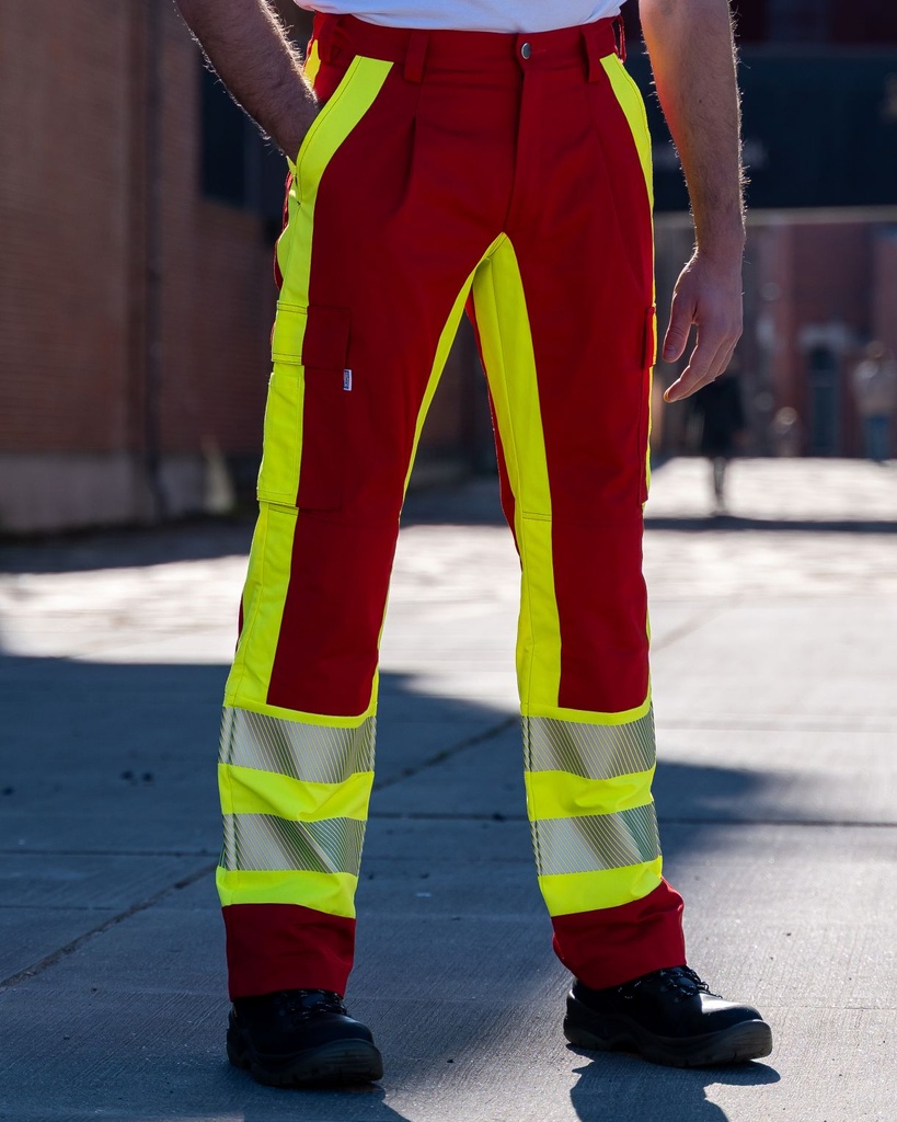 Sanität Einsatzhose Rot-Neongelb, EN20471, Kl.1 - 48W