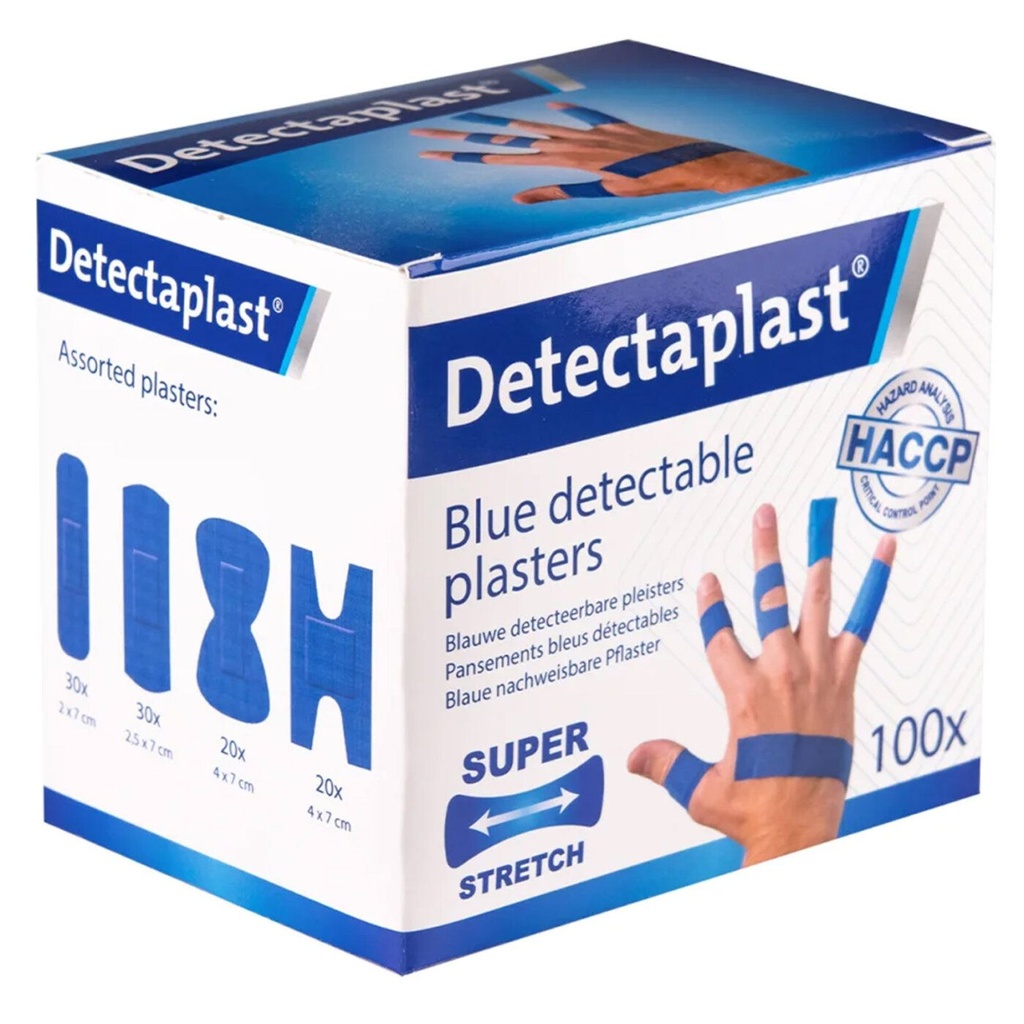 Detectaplast dektierbares Pflaster elastisch Set 19x72, 25x72; butterfly, knuckle 100Stk, blau