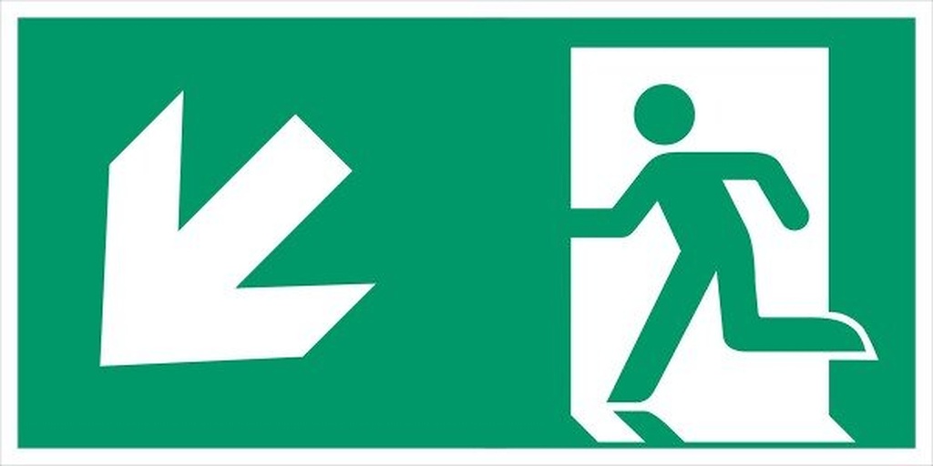 Everglow Rettungszeichen Schild Notausgang links schräg abw. ohne Lichtkante - 40cm - 20cm