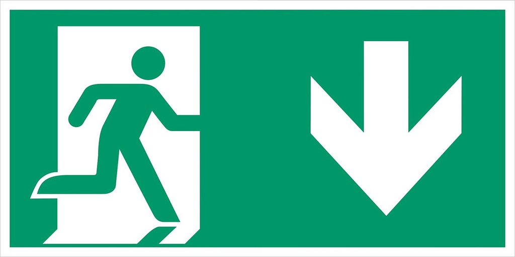 Everglow Rettungszeichen Schild Notausgang rechts abw. ohne Lichtkante - 30cm - 15cm