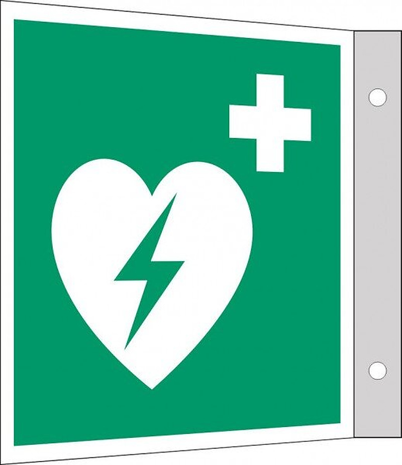 Everglow Rettungszeichen Fahnenschild AED - 15cm - 15cm