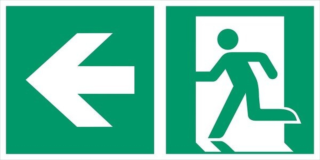 Everglow Rettungszeichen Schild Notausgang links mit Lichtkante - 40cm - 20cm