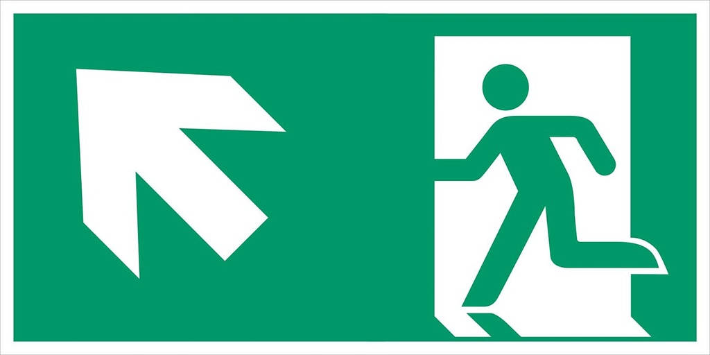 Everglow Rettungszeichen Schild Notausgang links schräg aufw. ohne Lichtkante - 30cm - 15cm