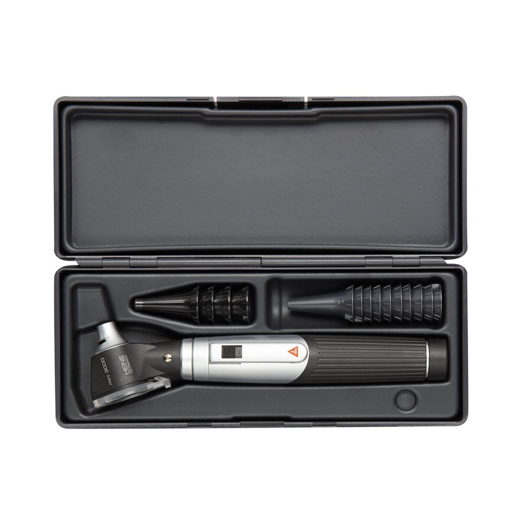 HEINE mini 3000© Otoskop Set 2,5V - Batteriegriff + Dauergebrauchs-Tips + AllSpec Einweg-Tips, Farbe: schwarz