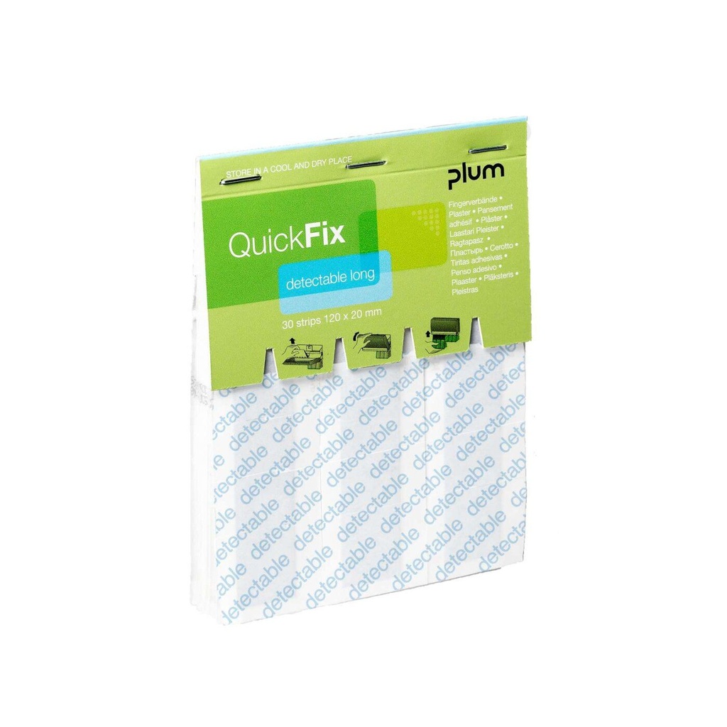 Plum QuickFix Nachfüllpack mit 30 Pflasterstrips, 20x120mm detektable, blau
