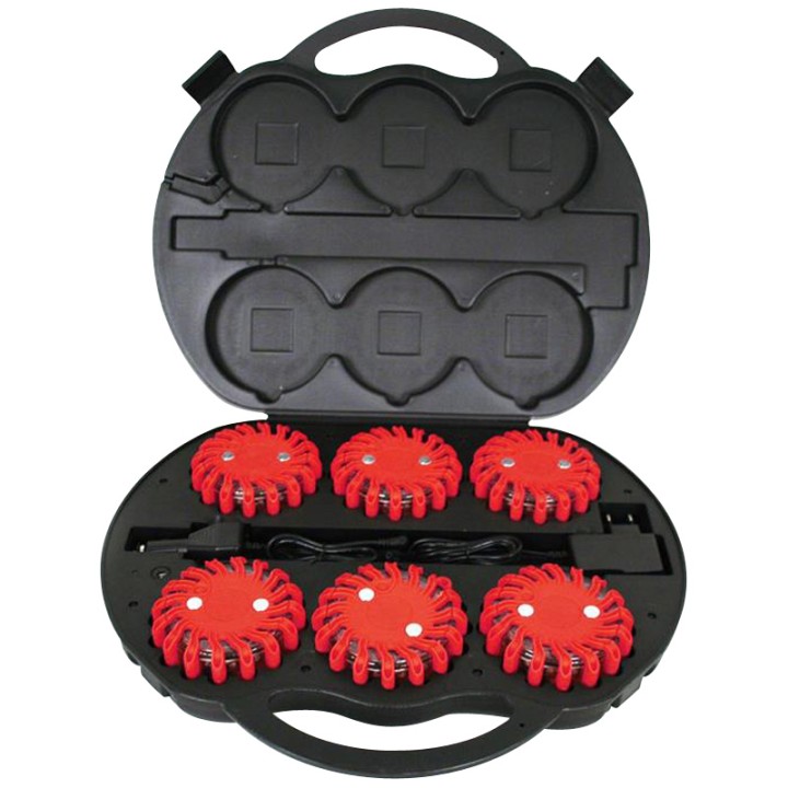 Powerflare LED Warnleuchte 6er Set im Koffer - rot