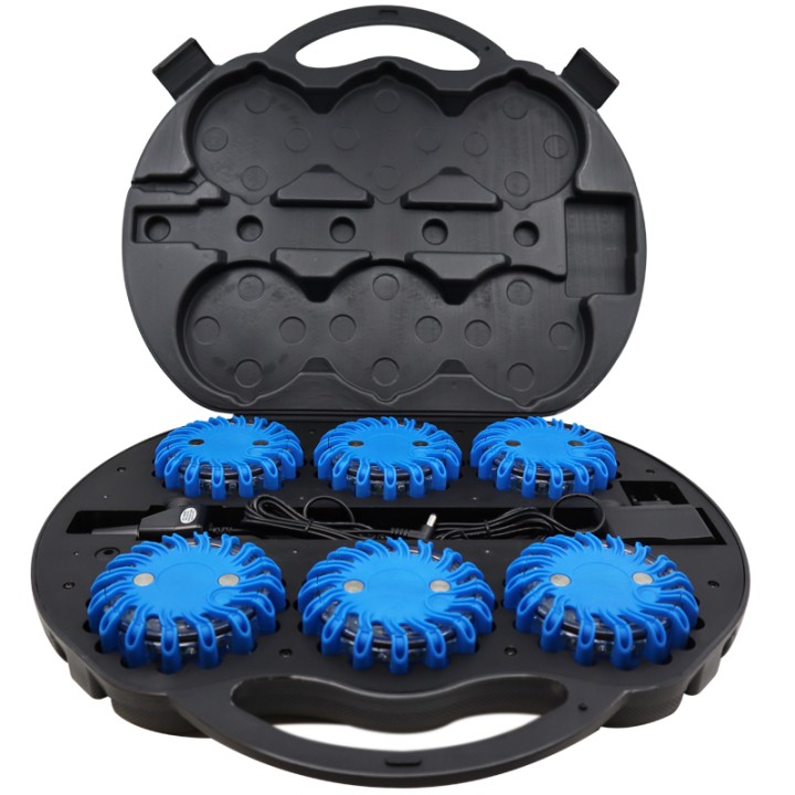 Powerflare LED Warnleuchte 6er Set im Koffer - blau