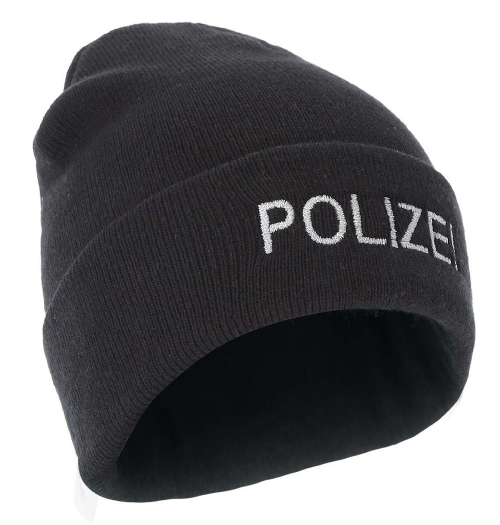 Strickmütze mit retroreflektierendem Polizei Stick, Beanie, schwarz