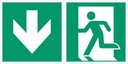 Everglow Rettungszeichen Schild Notausgang links und Pfeil runter 20x40cm